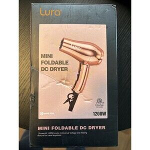 Lura Dual Voltage Mini Foldable Hair Dryer 1200W Rose Gold w/ Nozzle & Diffuser
